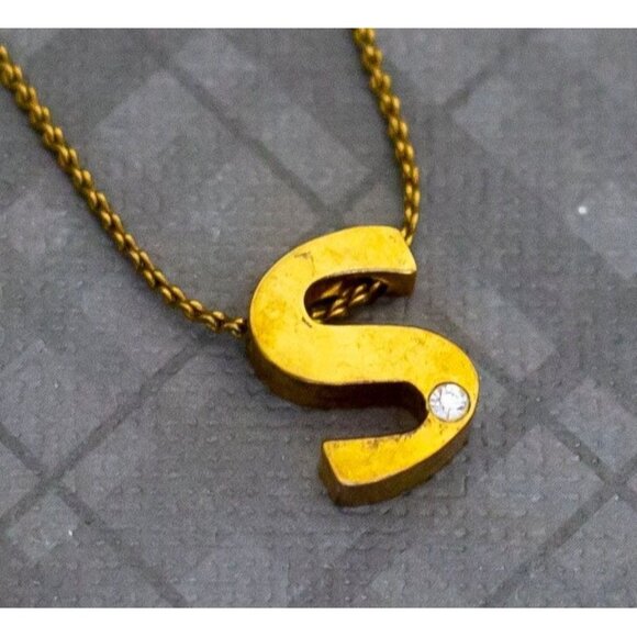 Dainty Vintage Minimalist Letter S Choker Necklace, 15 inch, G36 - Picture 1 of 3